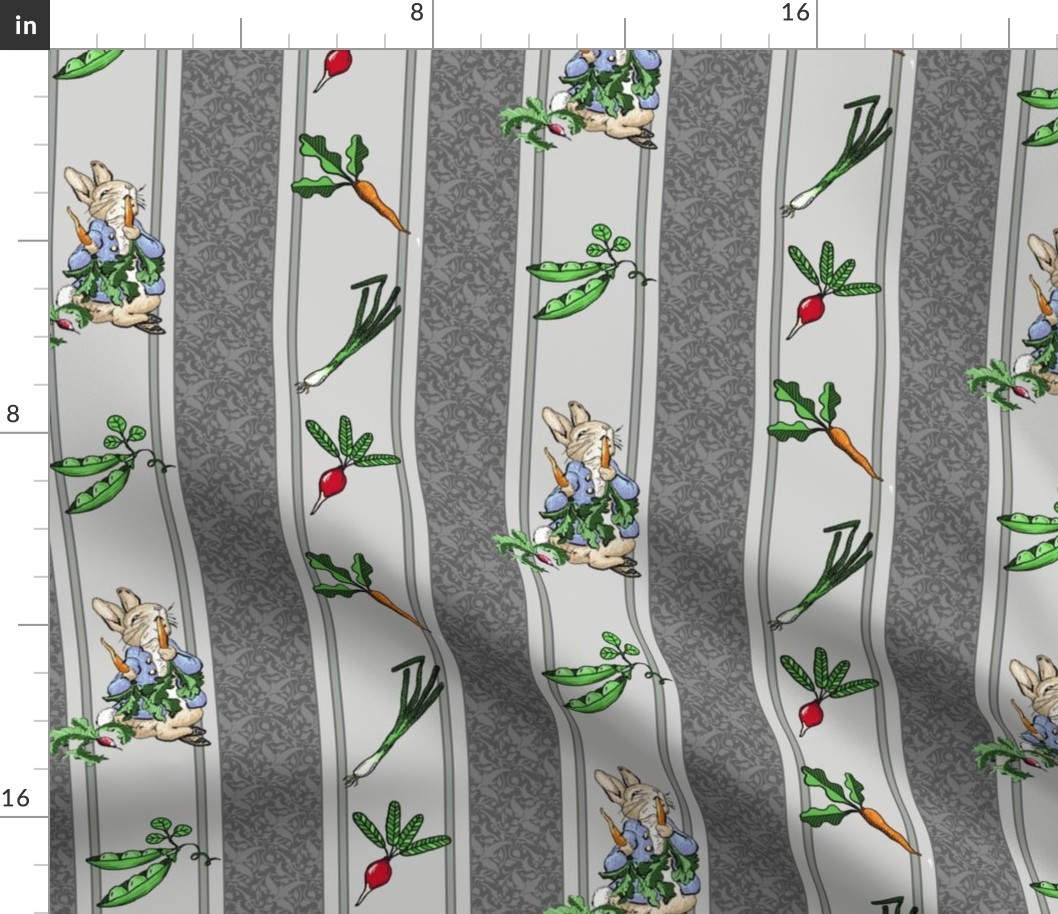 Peter Rabbit Garden Stripe Gray - Medium Scale