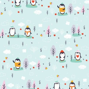 festive woodland little penguin friends mint