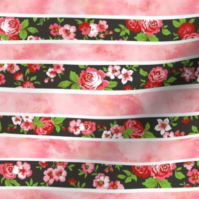 Wavy Floral Watercolour Stripes Peach Pink