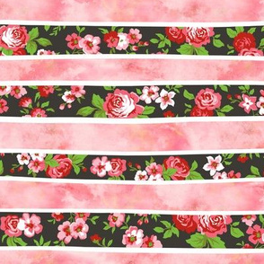 Wavy Floral Watercolour Stripes Peach Pink