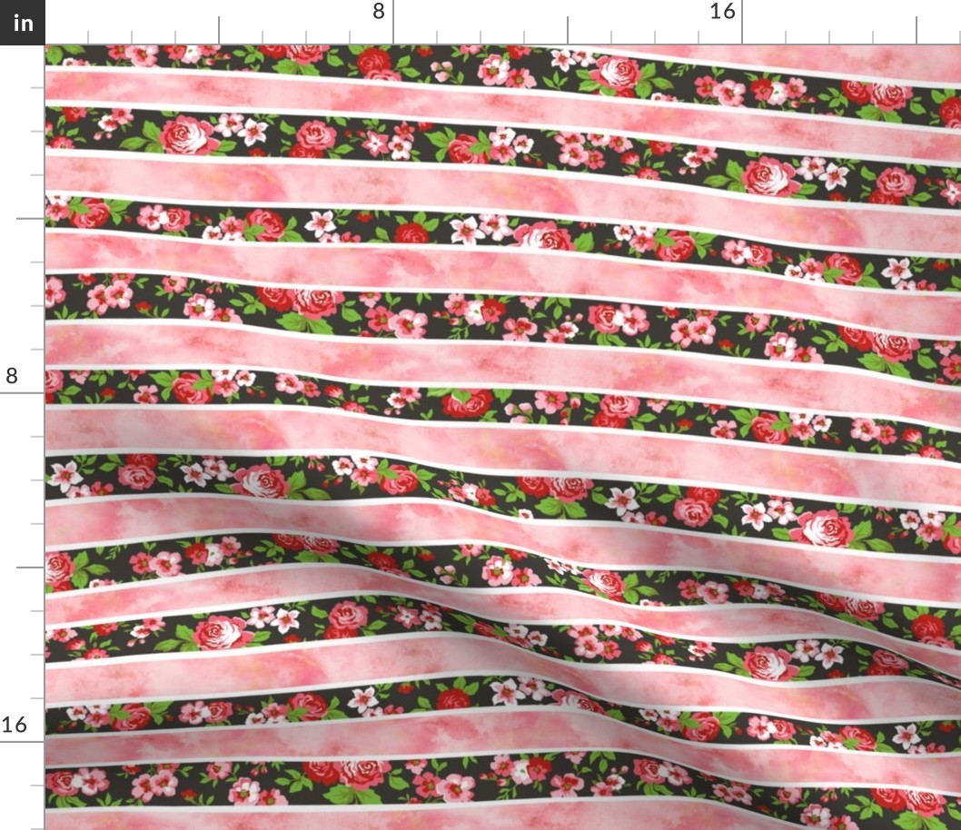 Wavy Floral Watercolour Stripes Peach Pink