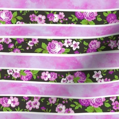 Wavy Floral Watercolour Stripes Purple