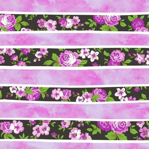 Wavy Floral Watercolour Stripes Purple