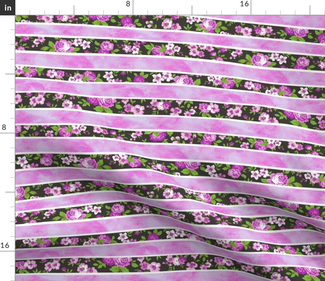 Wavy Floral Watercolour Stripes Purple