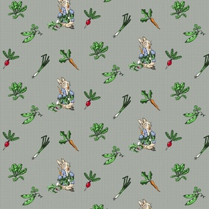 Peter Rabbit Vegetable Toss - Gray Gingham - Large Scale