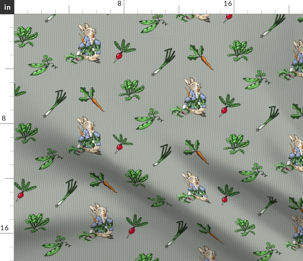 Peter Rabbit Vegetable Toss - Gray Gingham - Large Scale