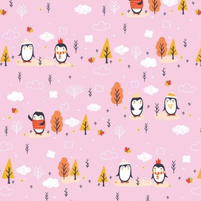 festive woodland penguins