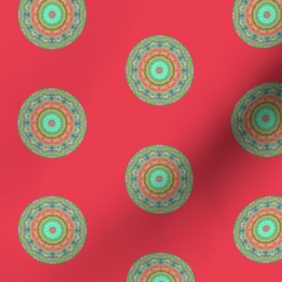 Green Medallion Kaleidoscope Dot on Red