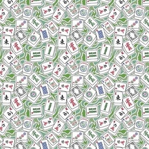 Mini Scale Mahjong Tiles on Green Shapes Background