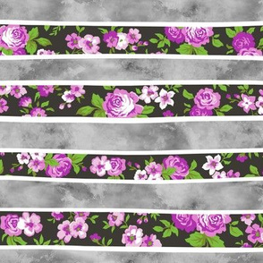 Wavy Floral Watercolour Stripes Purple & Grey