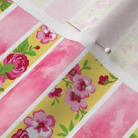 Wavy Floral Watercolour Stripes Pink & Yellow