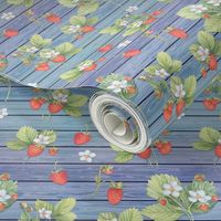 WATERCOLOR STRAWBERRIES MIX ON WOOD BLUE HORIZONTAL