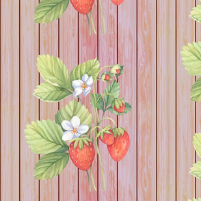 WATERCOLOR LARGE STRAWBERRY ON VERTICAL WOOD CORAL