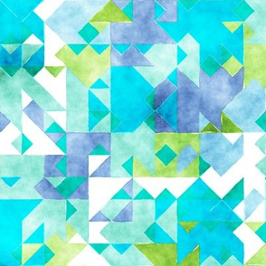 Scattered Watercolour Triangles Blue Green