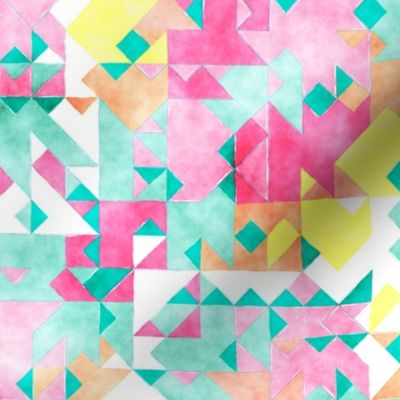 Scattered Watercolour Triangles Mint Green Pink Yellow