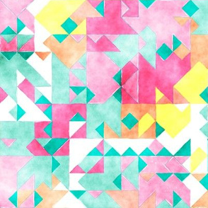 Scattered Watercolour Triangles Mint Green Pink Yellow