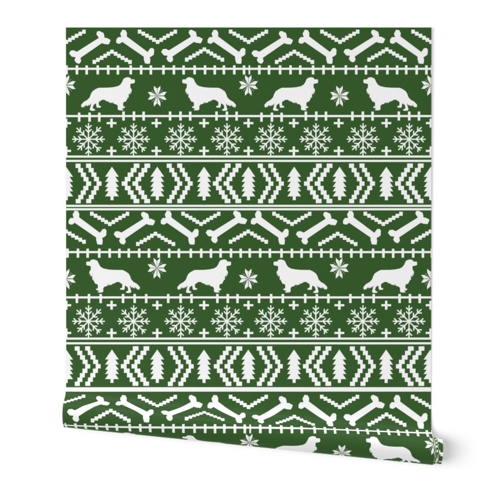 Cavalier King Charles Spaniel fair isle christmas dog silhouette fabric med green