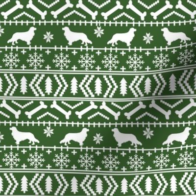 Cavalier King Charles Spaniel fair isle christmas dog silhouette fabric med green