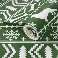 Cavalier King Charles Spaniel fair isle christmas dog silhouette fabric med green