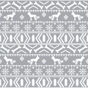 Chinese Crested fair isle christmas dog silhouette fabric grey