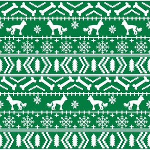 Chinese Crested fair isle christmas dog silhouette fabric green