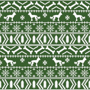 Chinese Crested fair isle christmas dog silhouette fabric med green