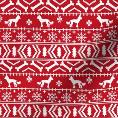 Chinese Crested fair isle christmas dog silhouette fabric red