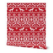 Chinese Crested fair isle christmas dog silhouette fabric red