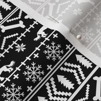 Chinese Crested fair isle christmas dog silhouette fabric black and white