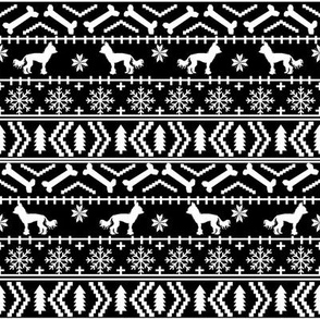 Chinese Crested fair isle christmas dog silhouette fabric black and white