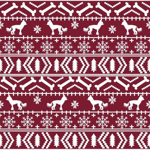 Chinese Crested fair isle christmas dog silhouette fabric ruby