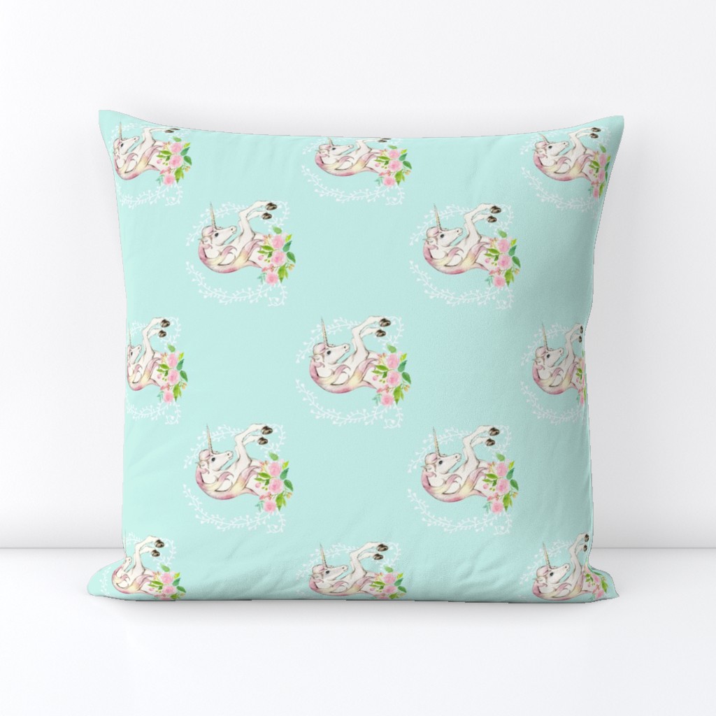 Sweet Floral Unicorn / Light Teal 90 Degrees