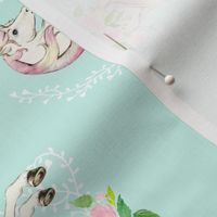 Sweet Floral Unicorn / Light Teal 90 Degrees