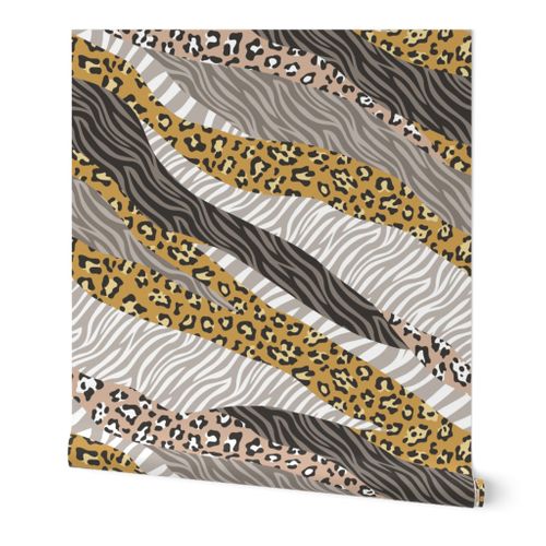 Removable Water-Activated Wallpaper Animal Cheetah Leopard Zebra Safari Jungle