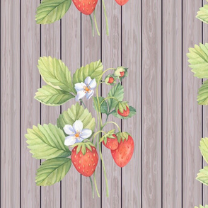 WATERCOLOR LARGE STRAWBERRY MIX ON WOOD NATURAL TAUPE VERTICAL