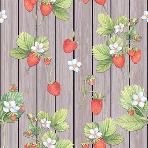 WATERCOLOR STRAWBERRIES MIX ON VERTICAL WOOD NATURAL TAUPE