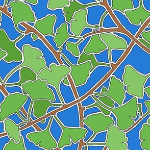 Ginkgo Leaves and Branches on Dark Blue Background