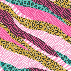 Cheetah Leopard Zebra Animal Stripes Pink Mustard Mint