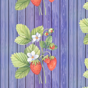 WATERCOLOR LARGE STRAWBERRY MIX ON WOOD PURPLE MAUVE VERTICAL