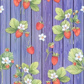 WATERCOLOR STRAWBERRIES MIX ON WOOD PURPLE VERTICAL SPRING SUMMER FLWRHT