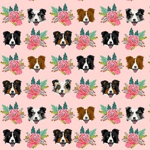 Border Collie floral bouquet dog fabric pink