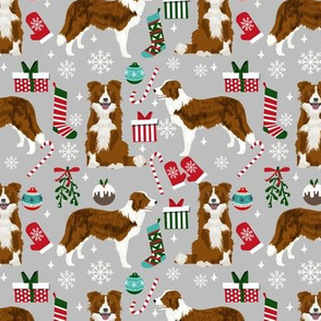 Border Collie Christmas fabric red coat dog pattern grey