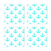 Two Inch Aqua Blue Anchors on White