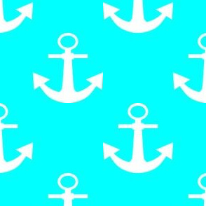 Two Inch White Anchors on Aqua Blue