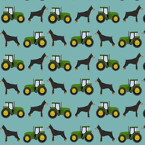 Doberman Pinscher tractor farm fabric dog breeds turquoise