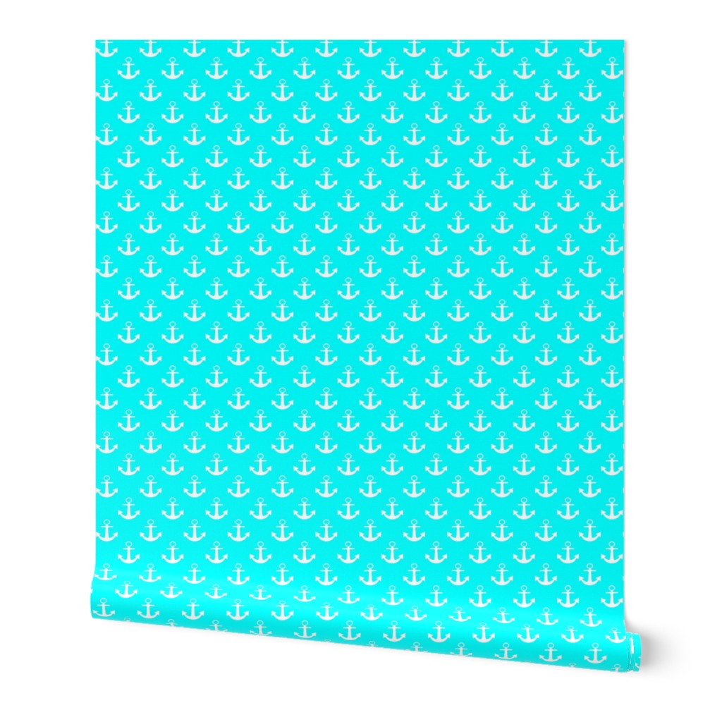 One Inch White Anchors on Aqua Blue