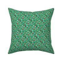 Christmas Holidays Coffee Latte Geometric Patterned Black & White Red on Green Tiny Small