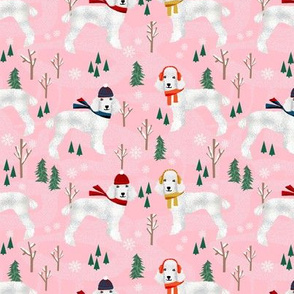 Poodle winter snow dog fabric white coat poodles pink