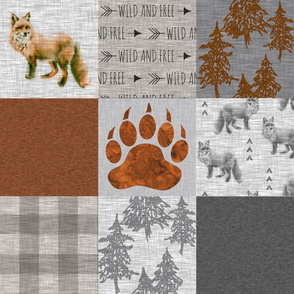 Fox Forest Quilt - Rust, Grey, Tan Linen Texture