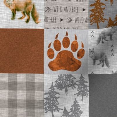 3" Forest Fox Quilt - rust,grey,tan linen texture